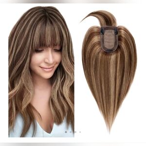 NWT 100% Remy Human Hair topper Medium brown dark blonde 16 inches